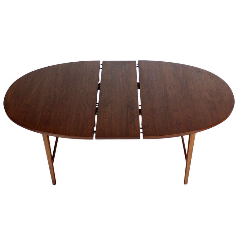 Danish Mid Century Modern Oval Walnut Dining Table with Extension Leaf