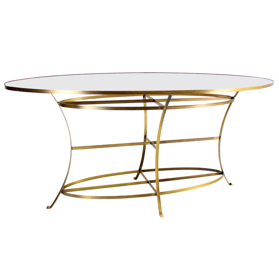 Large Brass Oval Mirrored Top Bar Hight Table 