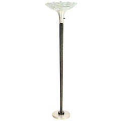 Cerused Oak and Art Glass Shade, Midcentury Deco Style Floor Lamp 3