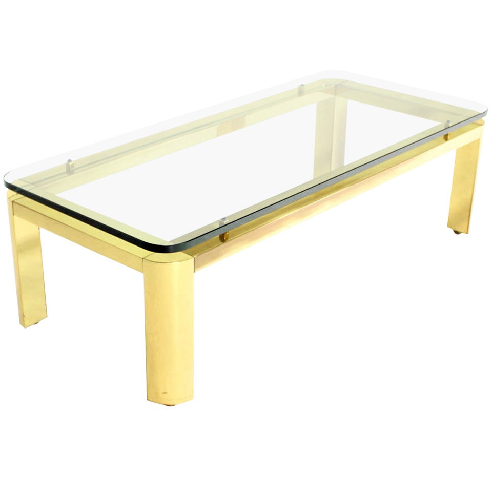 Pace Collection Floating Glass-Top and Brass Base Coffee Table For Sale