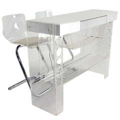 Mid-Century Modern Chrome and Lucite Bar with Two Bar Stools 11