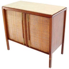 Walnut Travertine-Top Server Cabinet, Danish Mid-Century Modern
