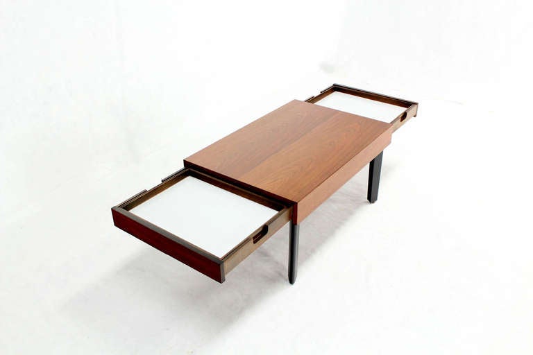 George Nelson Mid-Century Modern Walnut Coffee or Side Table with Pull-Out Trays 3