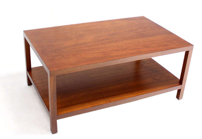 20th Century Mid-Century Modern Parson Style Coffee Table with Bottom Shelf