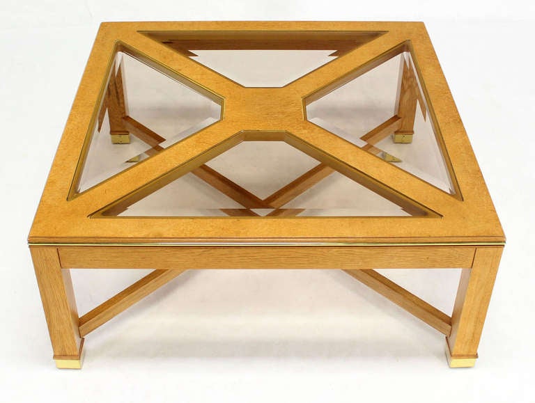 Mid-Century Modern Contemporary Bird's-Eye Maple with a Square Glass Top Coffee Table
