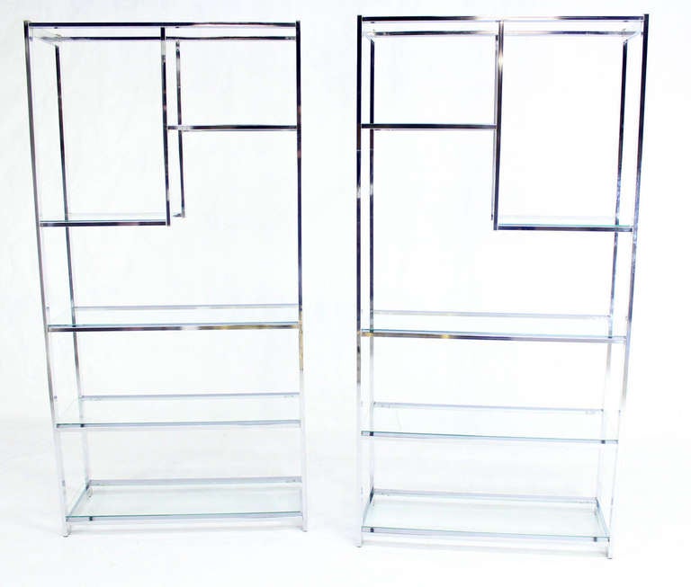 Pair of Mid Century Modern Milo Baughman Etageres Chrome and Glass