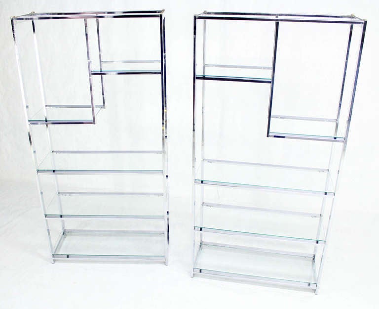 Pair of Mid Century Modern Milo Baughman Etageres Chrome and Glass In Excellent Condition In Rockaway, NJ
