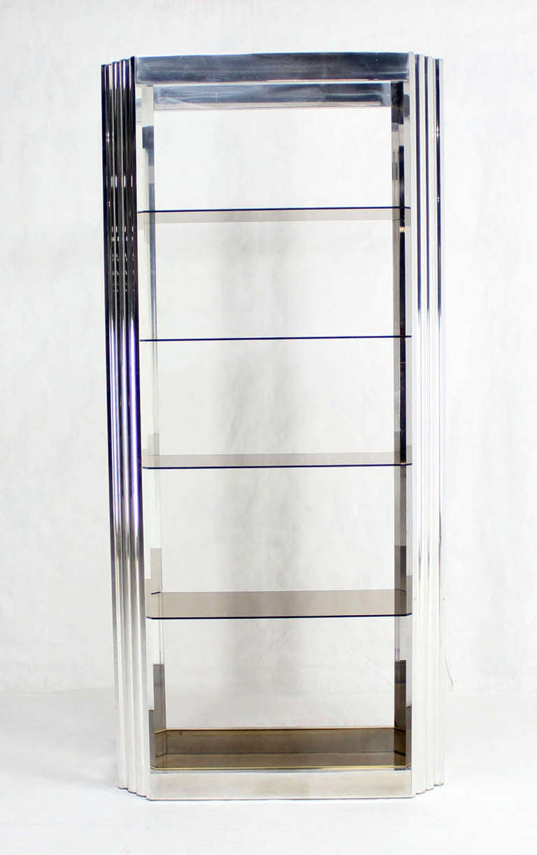 Pace Collection Mid-Century Modern Glass and Polished Metal Etagere 2