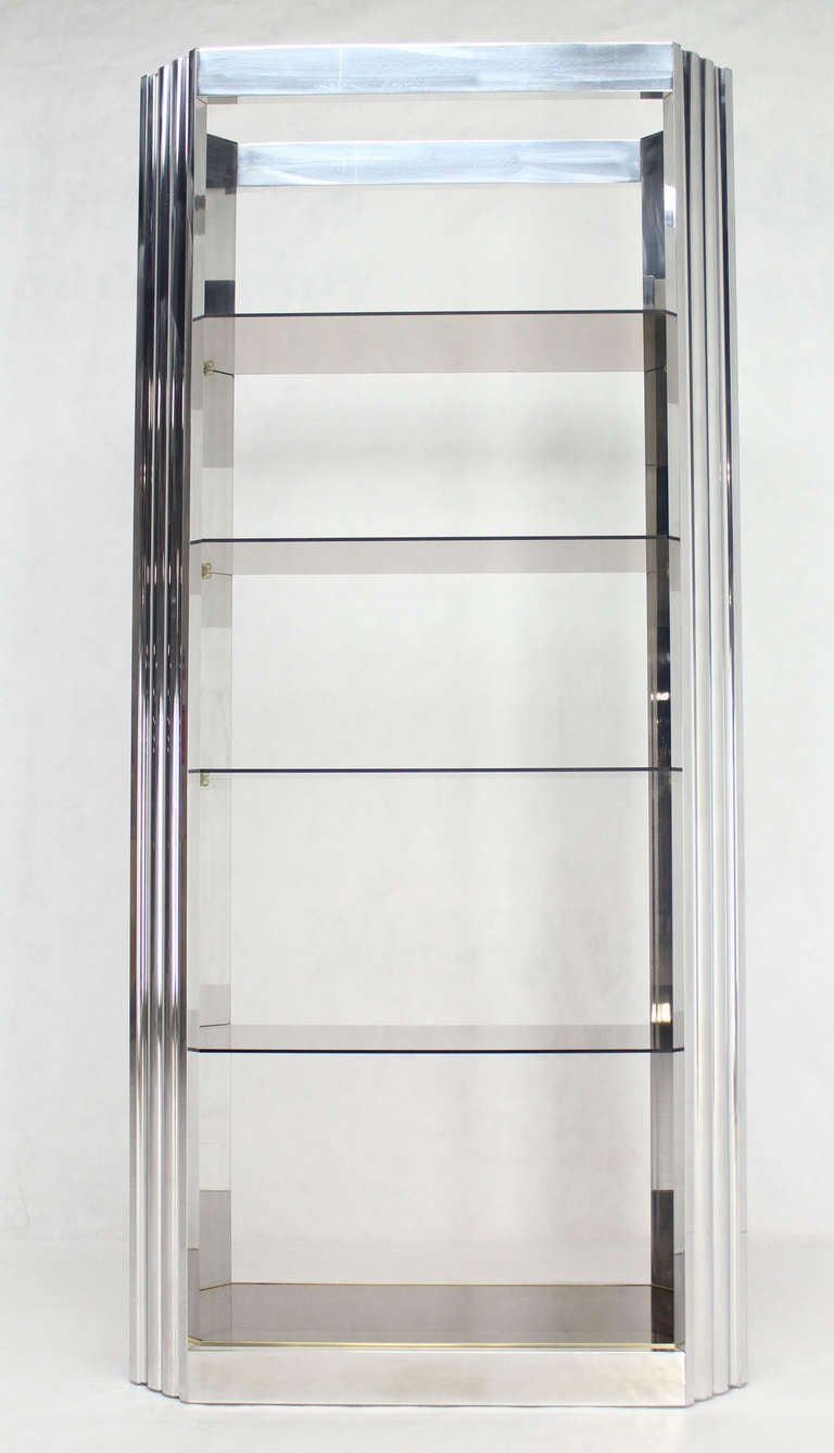 Pace Collection Mid-Century Modern Glass and Polished Metal Etagere 4