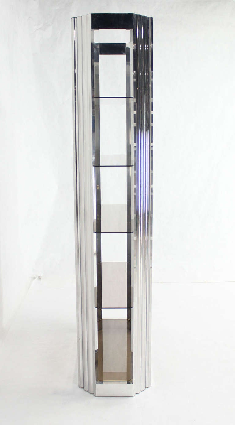 Pace Collection Mid-Century Modern Glass and Polished Metal Etagere In Excellent Condition In Rockaway, NJ
