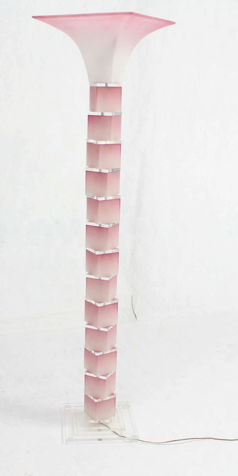 American Mid-Century Modern Lucite and Pink Acrylic Large Floor Lamp