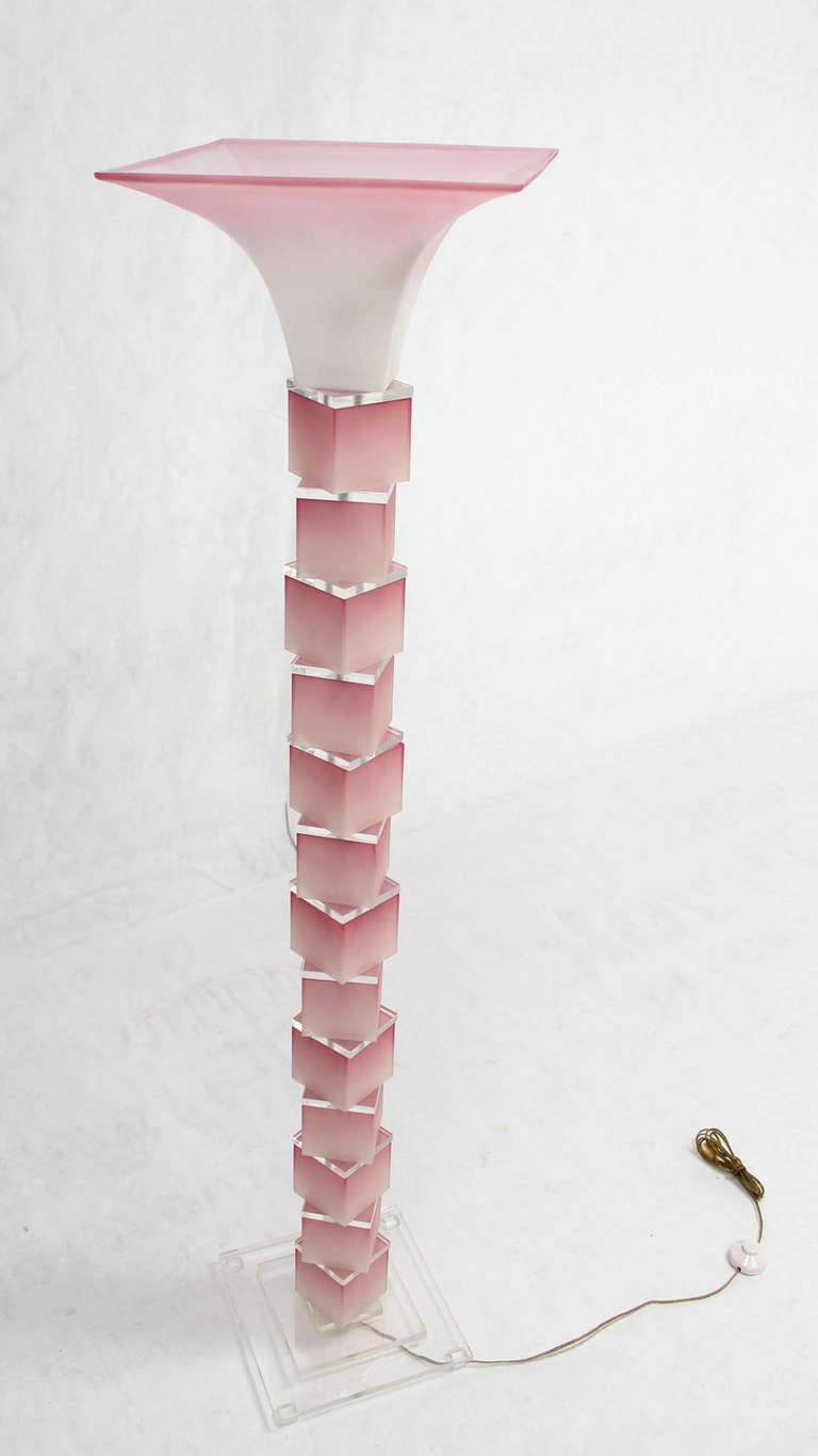 Large lucite and pink acrylic floor lamp.