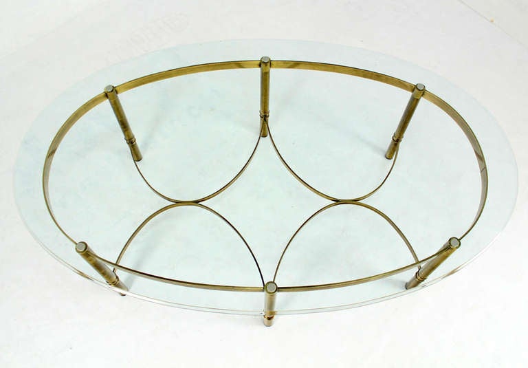 20th Century Brass and Glass Oval Mid-Century Modern Coffee Table