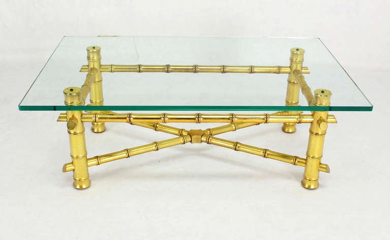 Very nice mid century modern gilt faux bamboo base coffee table.