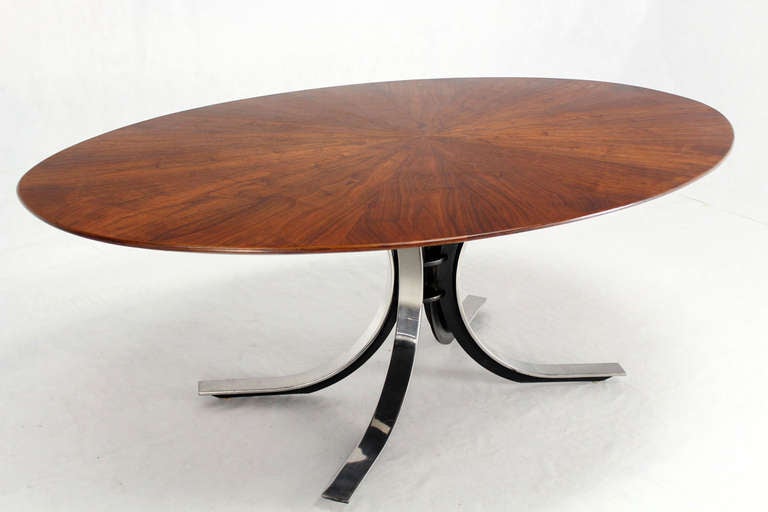 Italian Mid Century Modern Oval Walnut Dining Table by Borsani