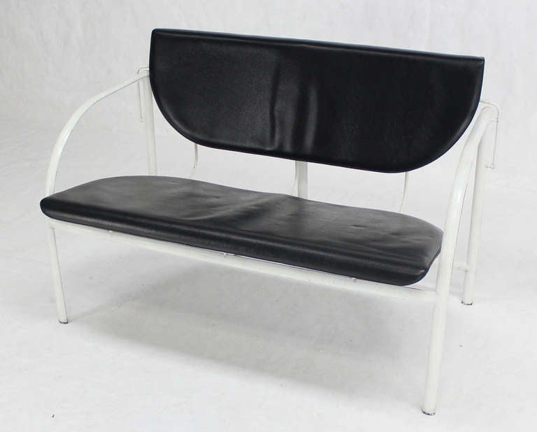 Stendig MidCentury Modern Leather and Steel Frame Loveseat For Sale at