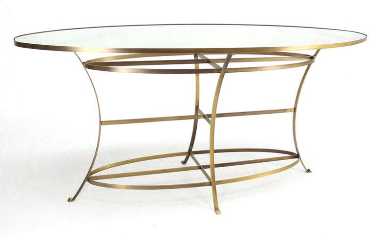 Mid-Century Modern Large Brass Oval Mirrored Top Bar Hight Table 