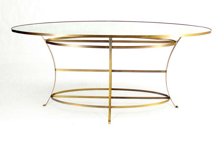 American Large Brass Oval Mirrored Top Bar Hight Table 