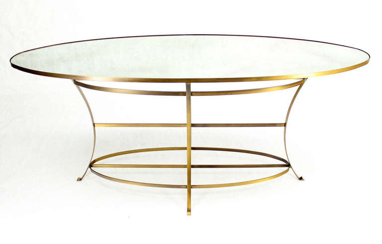 Large Brass Oval Mirrored Top Bar Hight Table  In Excellent Condition In Rockaway, NJ