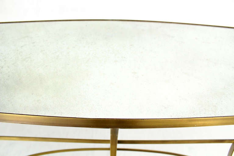 20th Century Large Brass Oval Mirrored Top Bar Hight Table 