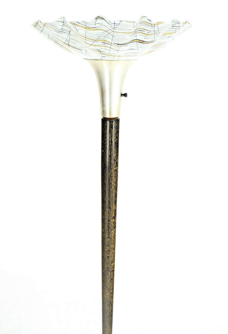 Cerused Oak and Art Glass Shade, Midcentury Deco Style Floor Lamp 2