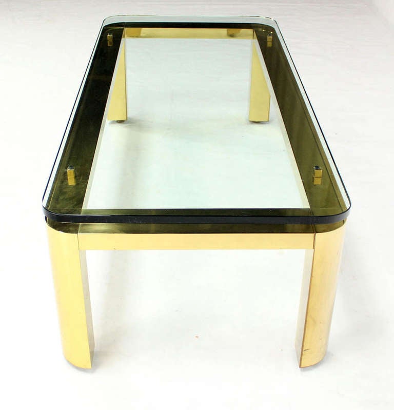 Mid-Century Modern Pace Collection Floating Glass-Top and Brass Base Coffee Table For Sale
