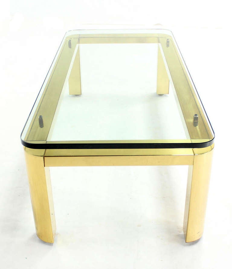 American Pace Collection Floating Glass-Top and Brass Base Coffee Table