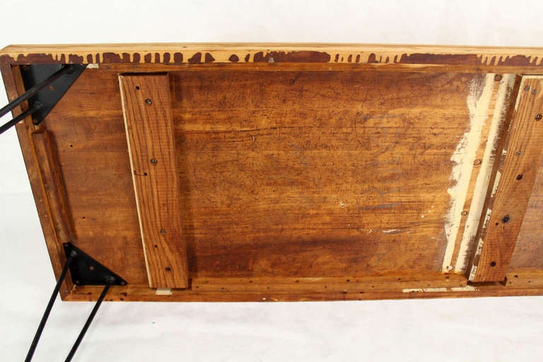 Large Rectangular Vintage Solid Birch-Top with Hairpin Leg Coffee Table In Distressed Condition In Rockaway, NJ