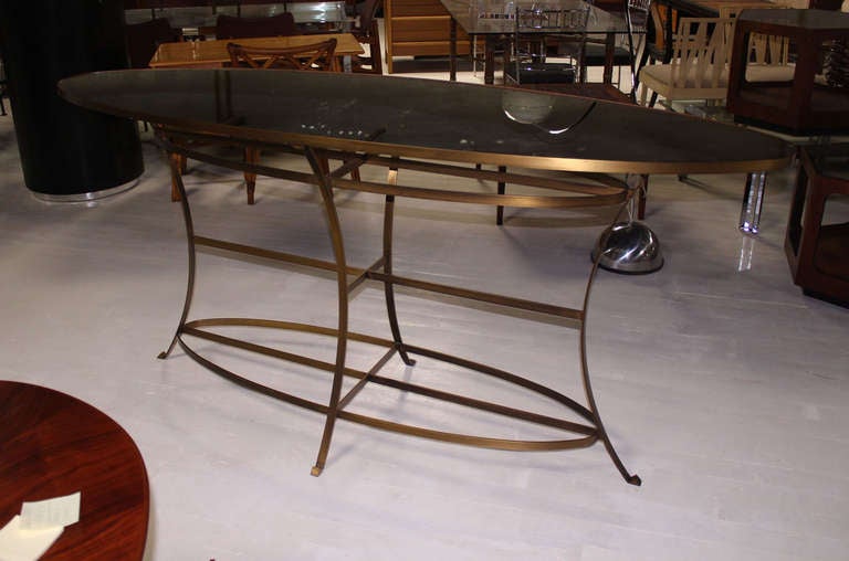 Large Brass Oval Mirrored Top Bar Hight Table  3