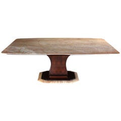 Rosewood Pedestal Base with Marble-Top Boat Shape Dining Table