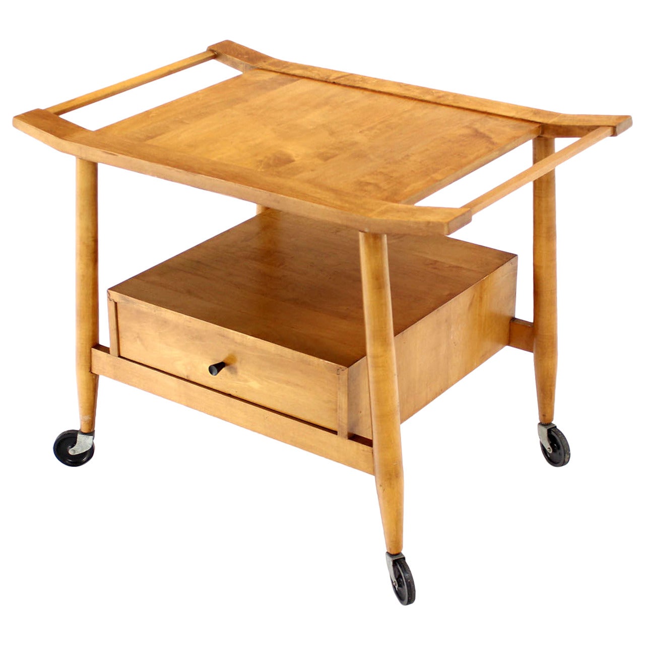 Mid-Century Modern Solid Birch Cart Serving Table