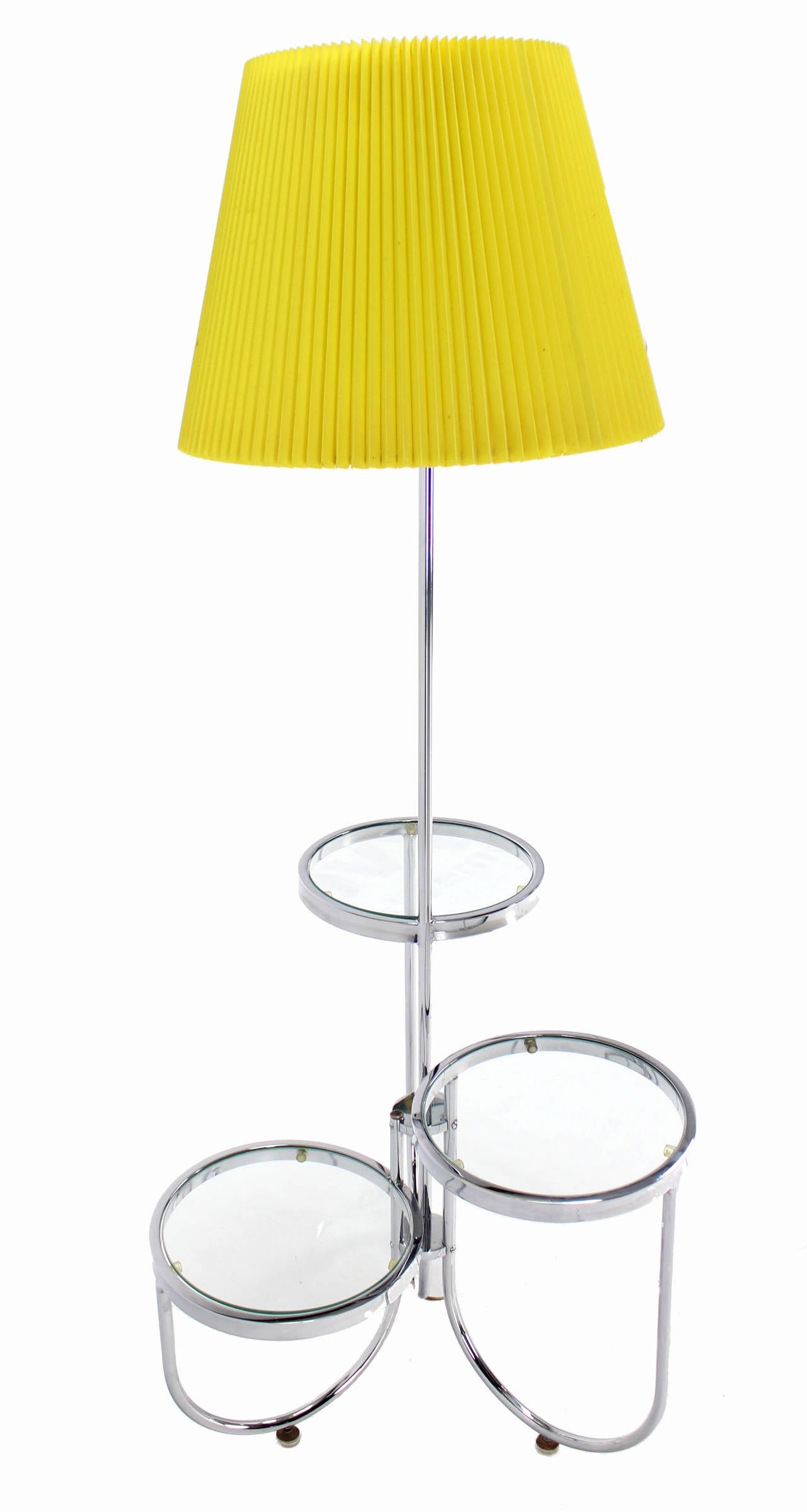 Glass Chrome Floor Lamp with Three Circular Built-In Stand Tables