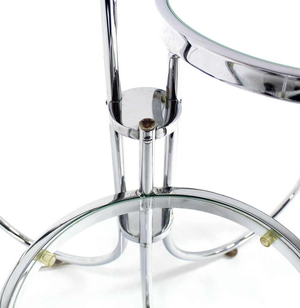 Polished Chrome Floor Lamp with Three Circular Built-In Stand Tables