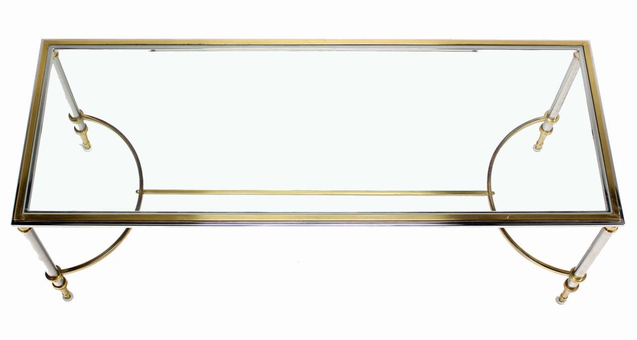 Brass Chrome and Glass Low Console or Coffee Table