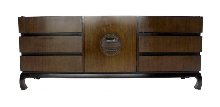 Mid-Century Modern Long Walnut Dresser 3