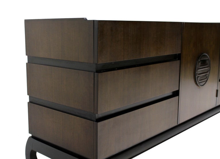 Very nice mid-century modern oriental long dresser in style of J. Mont.