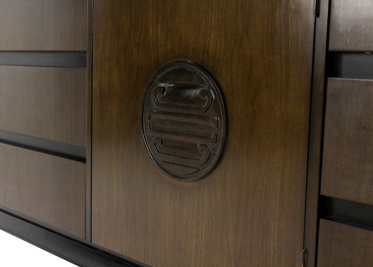 American Mid-Century Modern Long Walnut Dresser