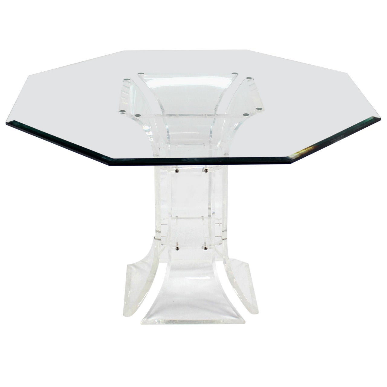 Hexagon Glass-Top and Lucite Base Center Table