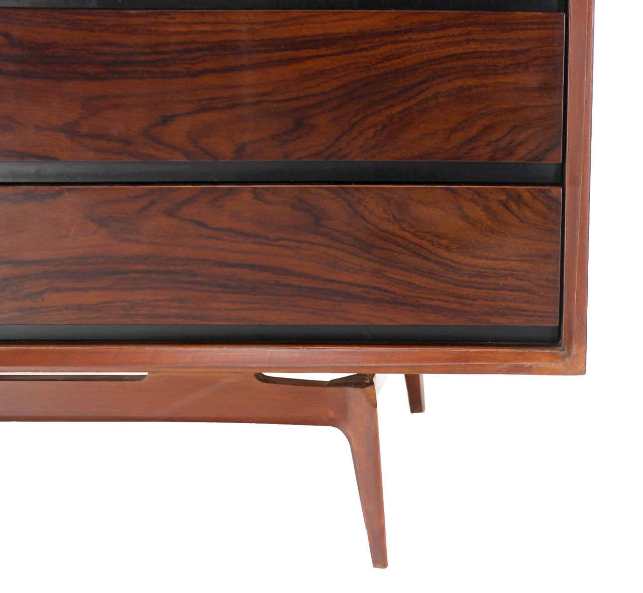 20th Century Rosewood and Walnut Midcentury Modern Twelve-Drawer Dresser with Brass Accents