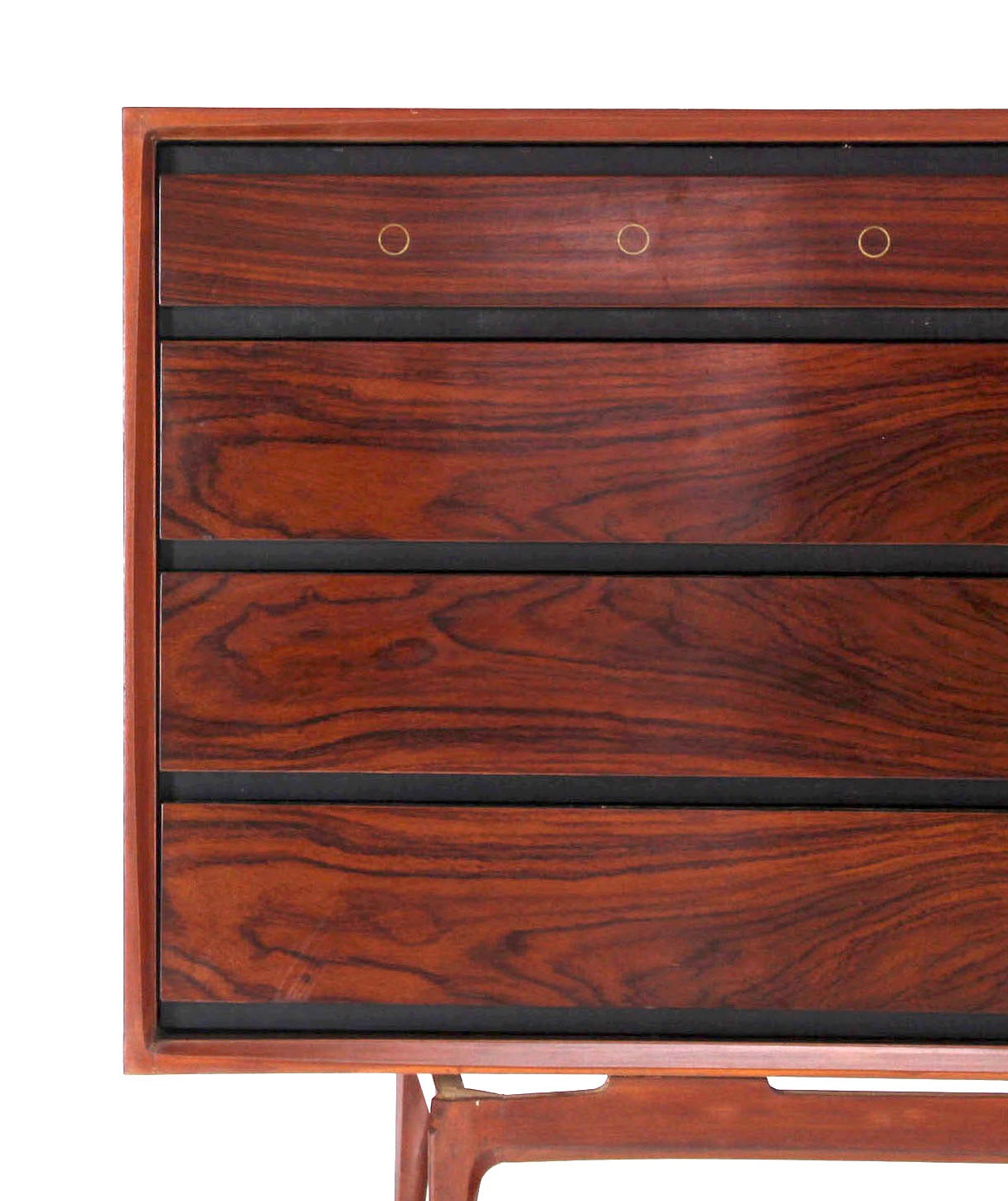 Rosewood and Walnut Midcentury Modern Twelve-Drawer Dresser with Brass Accents In Good Condition In Rockaway, NJ
