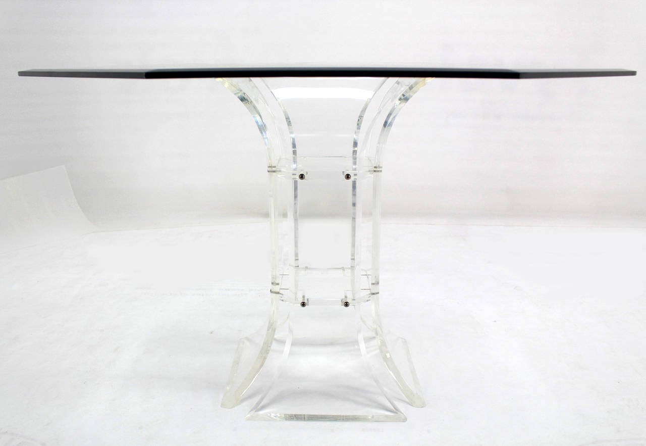 20th Century Hexagon Glass-Top and Lucite Base Center Table