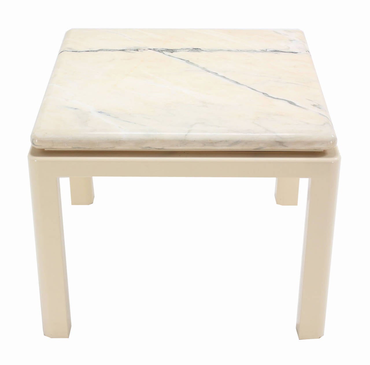 Mid-Century Modern Thick Marble-Top and Enameled Metal Base Midcentury Modern Game or Dining Table