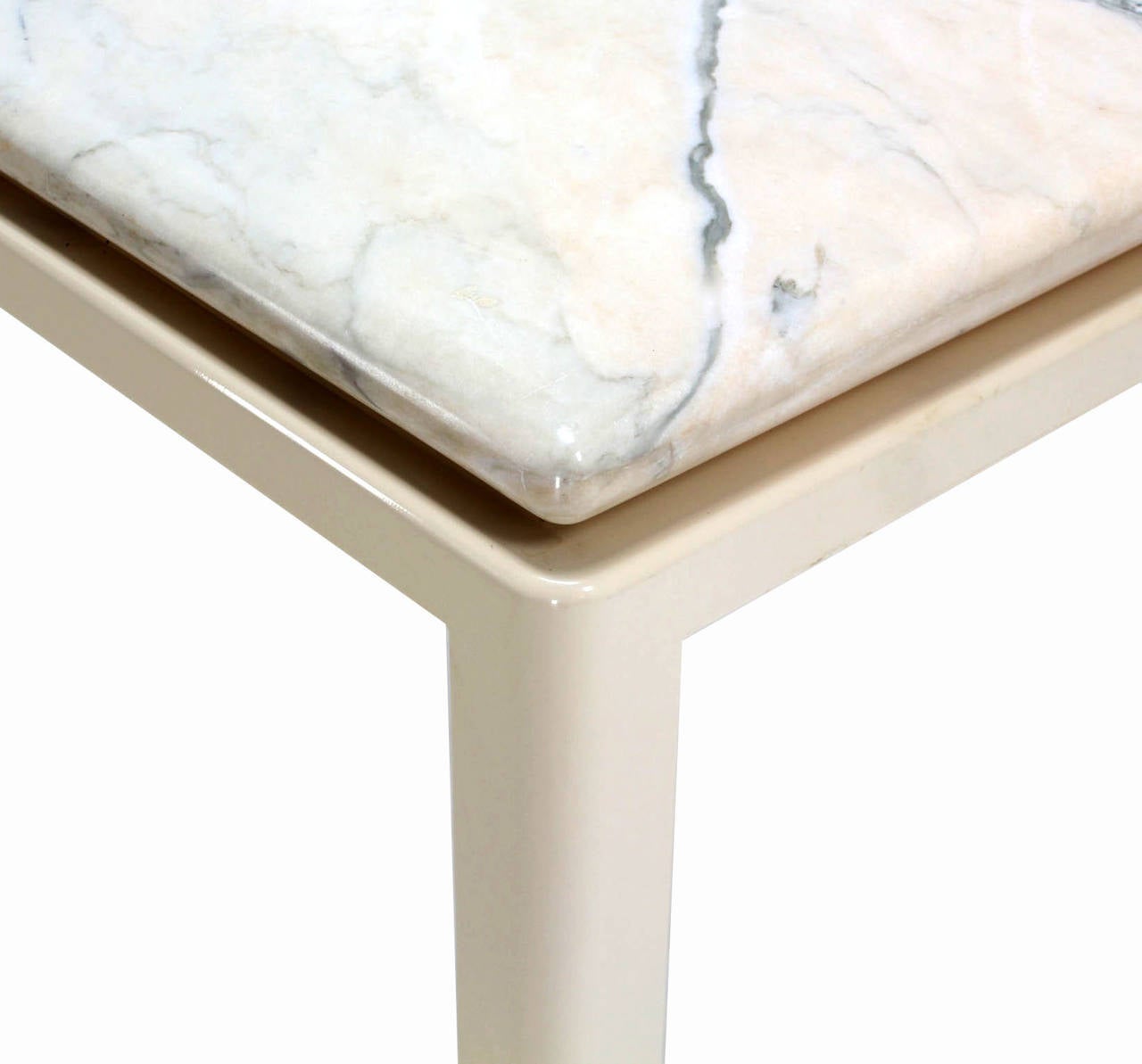 Thick Marble-Top and Enameled Metal Base Midcentury Modern Game or Dining Table In Good Condition In Rockaway, NJ