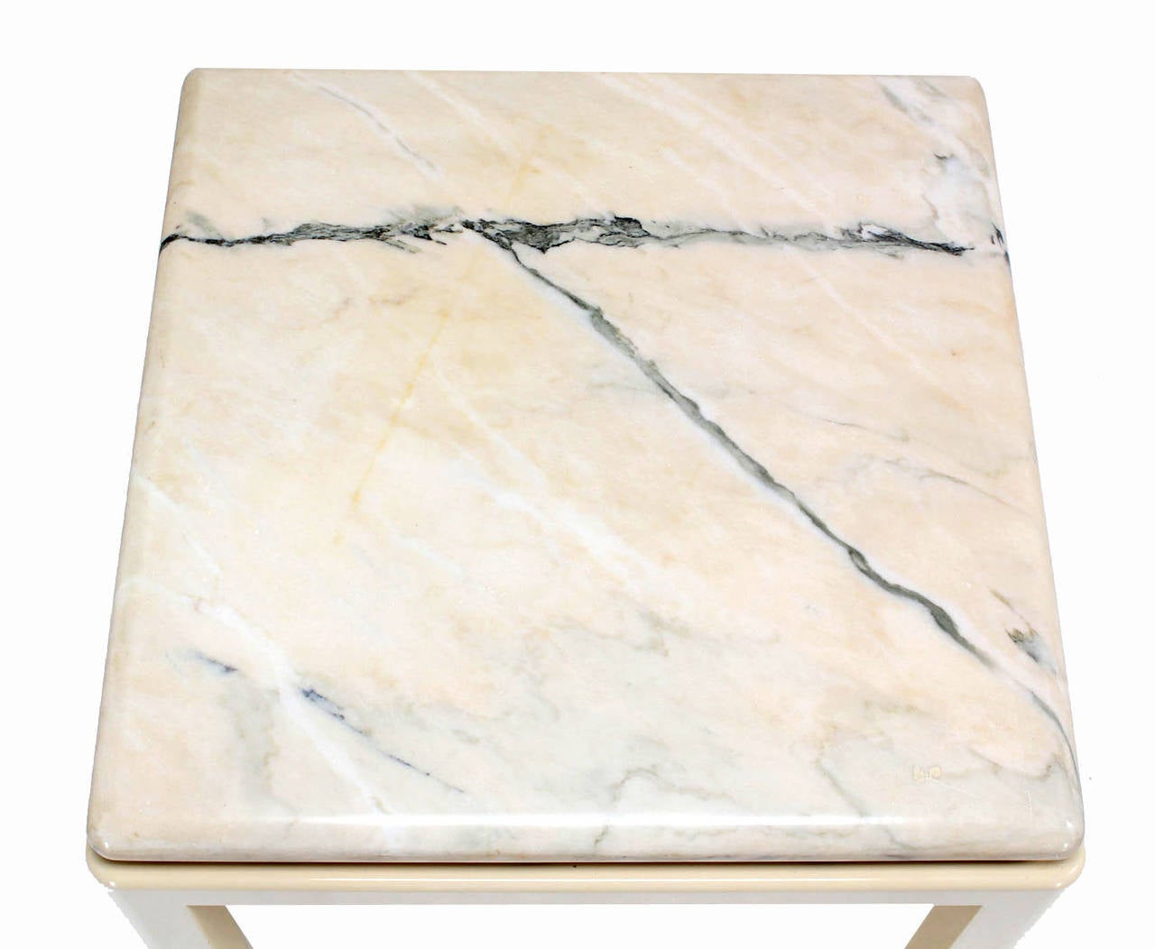 American Thick Marble-Top and Enameled Metal Base Midcentury Modern Game or Dining Table