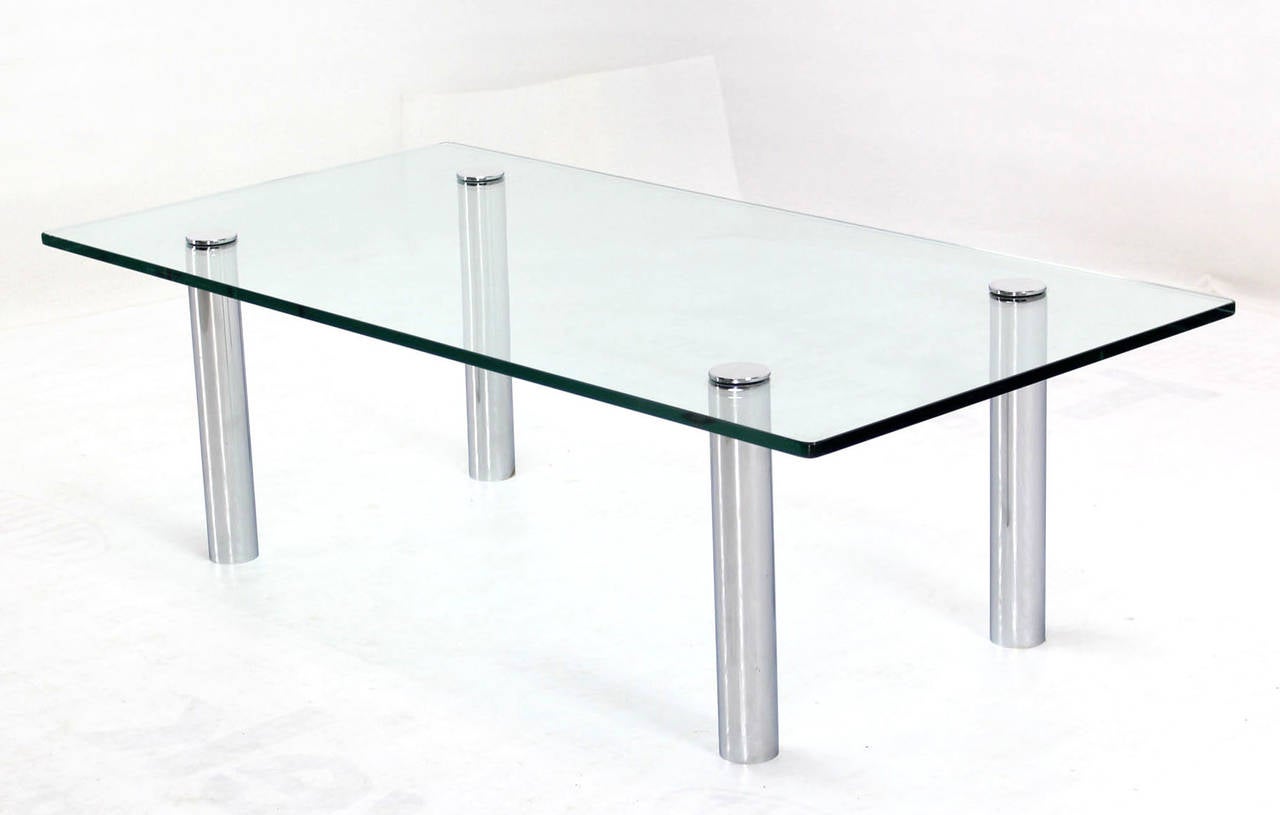 Mid Century Modern Chrome Cylinder Legs Glass Rectangular Coffee Table by  Pace For Sale at 1stDibs | glass coffee table legs, glass coffee table with  metal legs, glass table legs