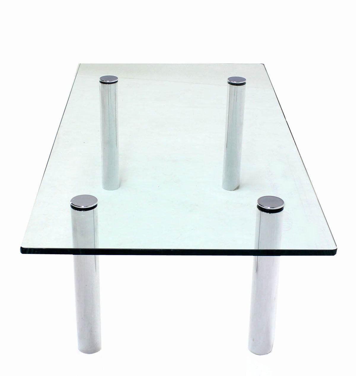 Mid Century Modern Chrome Cylinder Legs Glass Rectangular Coffee Table by Pace For Sale at