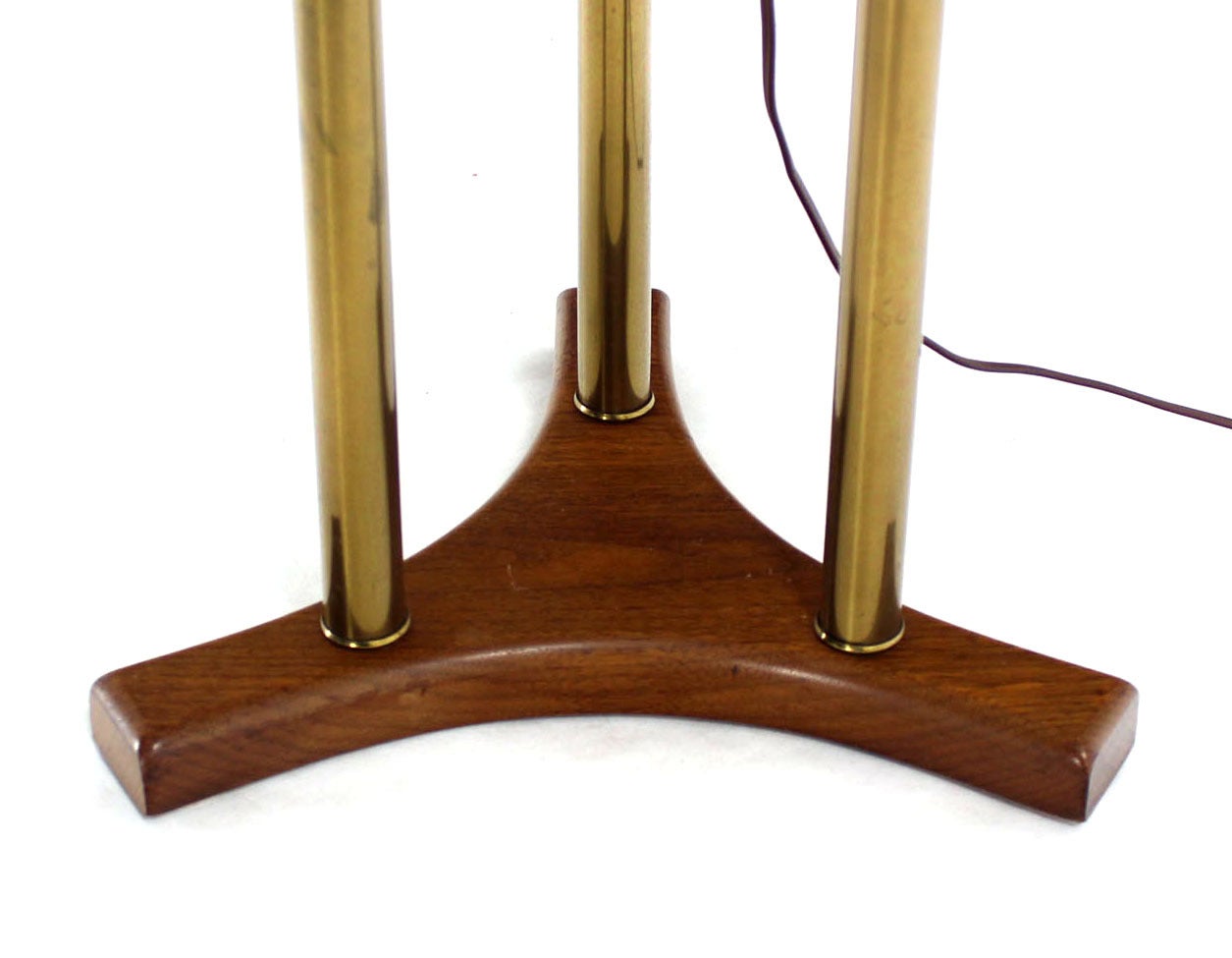 Mid Century Modern Walnut Brass Floor Lamp with Round Marble Side Table