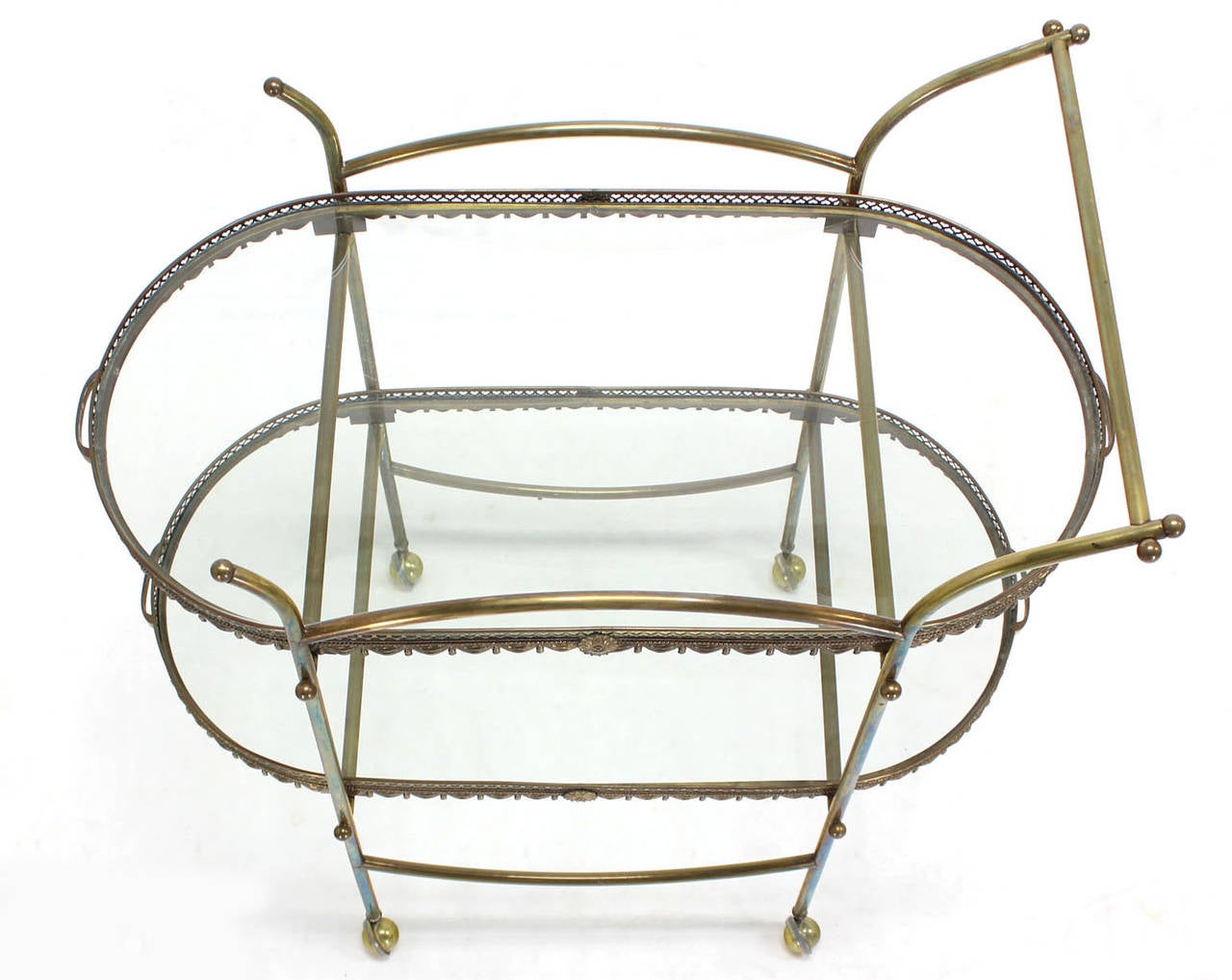 20th Century Two-Tier Brass Serving Cart Table with Removable Trays