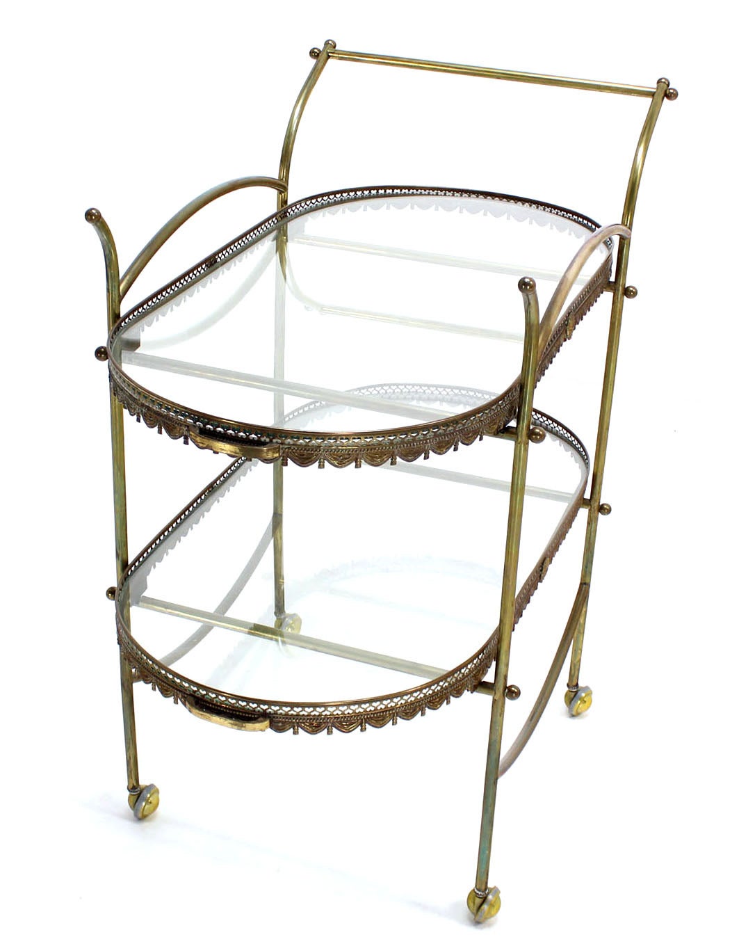 Two-Tier Brass Serving Cart Table with Removable Trays 4