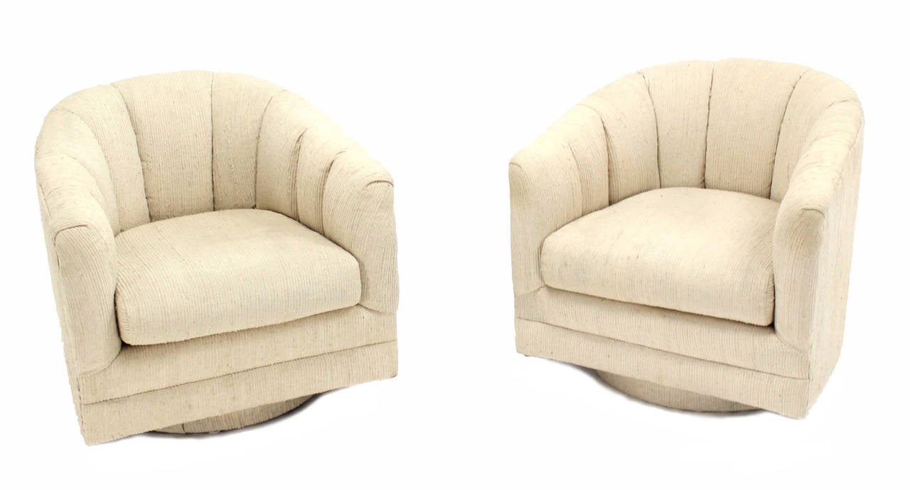 Pair of barrel back lounge chairs possibly designed by M. Baughman.